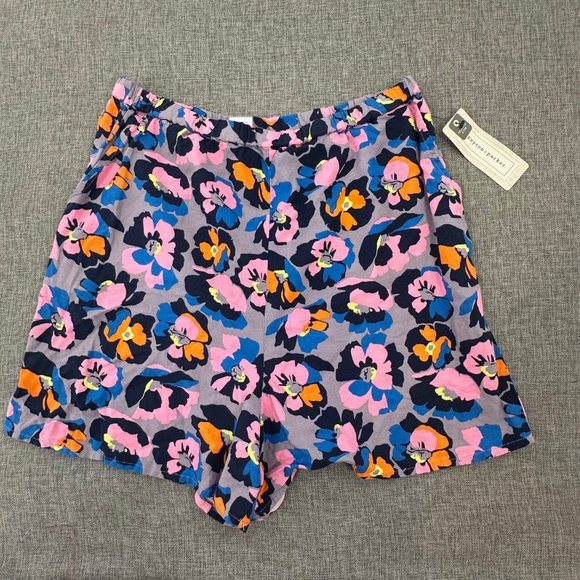 Brand New!‎ Peyton & Parker Linen Shorts Small Floral Elastic Waist High Waisted - Picture 1 of 15